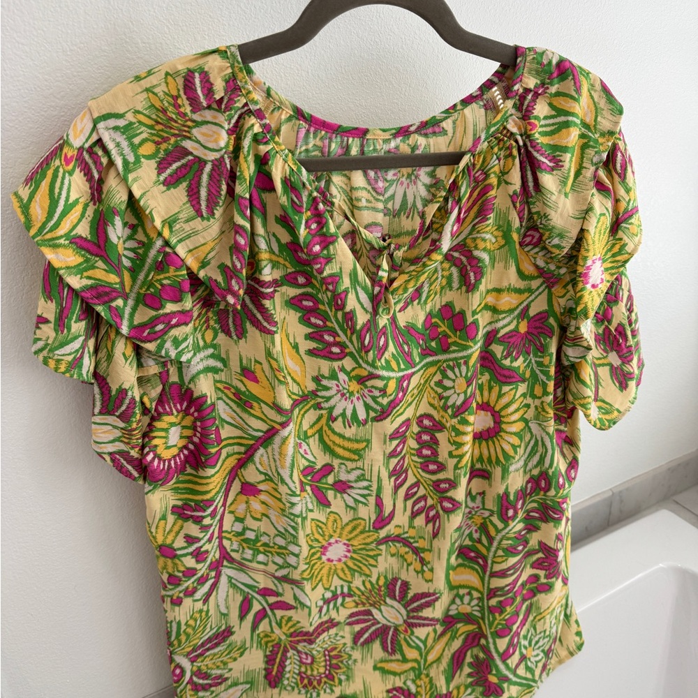 Oddi Los Angeles Floral Ruffle Sleeve Blouse - Multicolor NWT